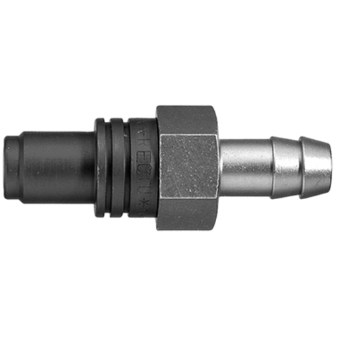 48310575 Nipple - Straight Through - Hose Barb Serto and Rectus  quick coupling Straight through nipples and plugs with full bore work without a valve and thus achieve the best possible flow (flow). The turbulence which is normally caused by the intergrated valves is not present.