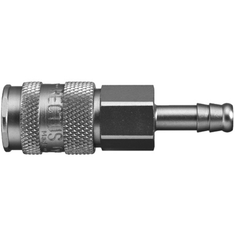 48640850 Coupling - Single Shut-off - Hose Barb Rectus and Serto Single shut-off quick couplers work without a valve in the nipple but with a valve in the quick coupler. The flow is stalled when the connection is broken. (Rectus KA serie)