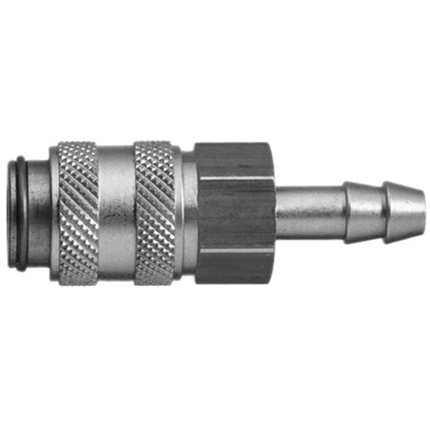 48650600 Coupling - Single Shut-off - Hose Barb Rectus and Serto Single shut-off quick couplers work without a valve in the nipple but with a valve in the quick coupler. The flow is stalled when the connection is broken. (Rectus KA serie)