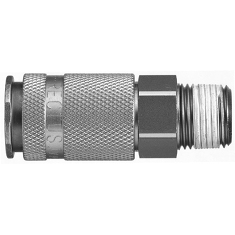 48690300 Coupling - Single Shut-off - Male Thread Rectus and Serto Single shut-off quick couplers work without a valve in the nipple but with a valve in the quick coupler. The flow is stalled when the connection is broken. (Rectus KA serie)