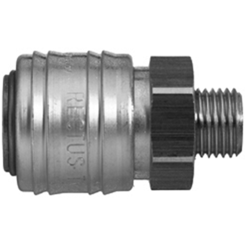 48701520 Coupling - Single Shut-off - Male Thread Rectus and Serto Single shut-off quick couplers work without a valve in the nipple but with a valve in the quick coupler. The flow is stalled when the connection is broken. (Rectus KA serie)
