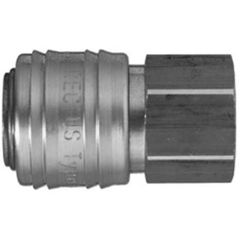 48705020 Coupling - Single Shut-off - Female Thread Rectus and Serto Single shut-off quick couplers work without a valve in the nipple but with a valve in the quick coupler. The flow is stalled when the connection is broken. (Rectus KA serie)