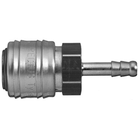 48710750 Coupling - Single Shut-off - Hose Barb Rectus and Serto Single shut-off quick couplers work without a valve in the nipple but with a valve in the quick coupler. The flow is stalled when the connection is broken. (Rectus KA serie)