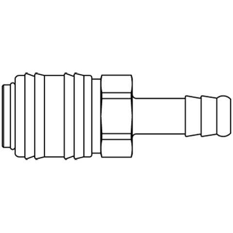 48900715 Coupling - Single Shut-off - Hose Barb Rectus and Serto Single shut-off quick couplers work without a valve in the nipple but with a valve in the quick coupler. The flow is stalled when the connection is broken. (Rectus KA serie)