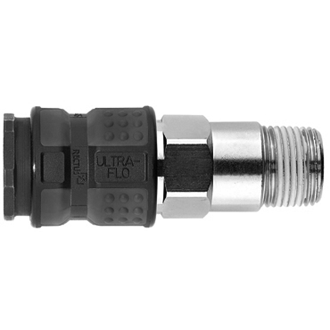 48901530 Coupling - Single Shut-off - Male Thread Rectus and Serto Single shut-off quick couplers work without a valve in the nipple but with a valve in the quick coupler. The flow is stalled when the connection is broken. (Rectus KA serie)
