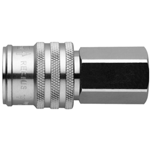 48901695 Coupling - Self Venting - Female Thread Self-Venting Rectus quick coupling.The Self-venting takes place during disconnection – no risk of pressurised hoses being  tossed around. When the sleeve is pulled back, the plug is released yet remains locked in. The  coupling valve closes and the air is vented from the air line at the same time. Only then, by operating the sleeve again, can uncoupling take place safely. The system fulfils the requirements  of ISO 4414 – increased safety standards in the work place. The plastic sleeve does not scratch working surfaces.