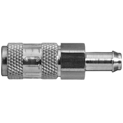 48905150 Coupling - Single Shut-off - Hose Barb Rectus and Serto Single shut-off quick couplers work without a valve in the nipple but with a valve in the quick coupler. The flow is stalled when the connection is broken. (Rectus KA serie)