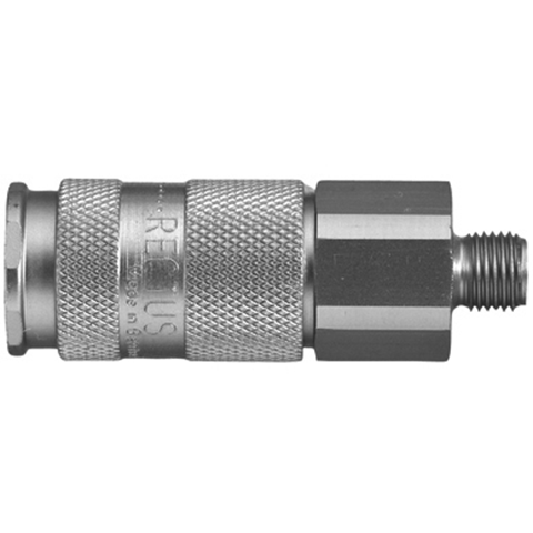 48941460 Coupling - Single Shut-off - Male Thread Rectus and Serto Single shut-off quick couplers work without a valve in the nipple but with a valve in the quick coupler. The flow is stalled when the connection is broken. (Rectus KA serie)