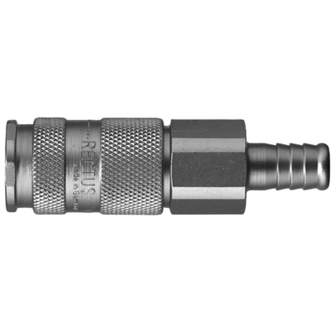 48949985 Coupling - Single Shut-off - Hose Barb Rectus and Serto Single shut-off quick couplers work without a valve in the nipple but with a valve in the quick coupler. The flow is stalled when the connection is broken. (Rectus KA serie)