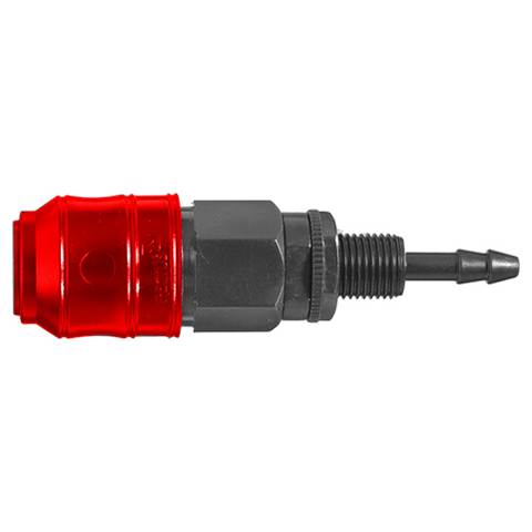 QDC Double Shut-Off Pan-Mnt with Hose Barb 4mm POM NBR Coded System Red 21KBTS04DPXGR