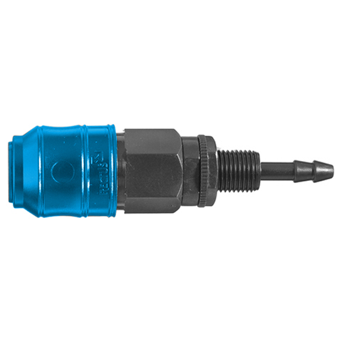 QDC Double Shut-Off Pan-Mnt with Hose Barb 6mm POM NBR Coded System Blue 21KBTS06DPXGB