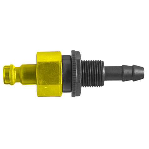 QDN Double Shut-Off Pan-Mnt with Hose Barb 6mm POM NBR Coded System Yellow 21SBTS06DPXY