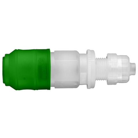 QDC Double Shut-Off Pan-Mnt Pl. 4x6mm hose PVDF FKM/FPM Key Coded Green 21KBKS06FVXGG
