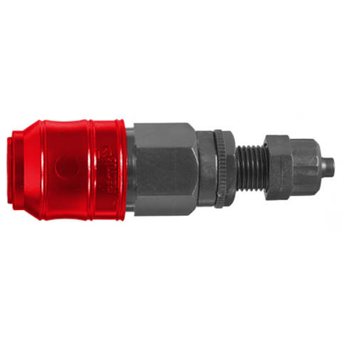 QDC Double Shut-Off Pan-Mnt Plastic Tube Conn. for 6x8mm hose POM NBR Key Coded Red 21KBKS08DPXGR