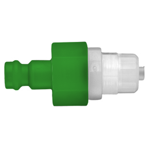 QDN Double Shut-Off Plastic Tube Conn. for 6x8mm Hose PVDF FKM/FPM Key Coded Green 21SBKO08FVXG