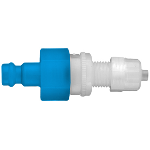 QDN Double Shut-Off Pan-Mnt Plastic Tube Conn. for 4x6mm PVDF FKM/FPM Key Coded Blue 21SBKS06FVXB