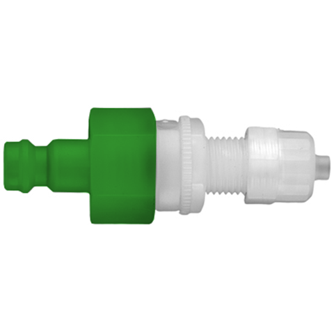 QDN Double Shut-Off Pan-Mnt Plastic Tube Conn. for 4x6mm PVDF FKM/FPM Key Coded Green 21SBKS06FVXG