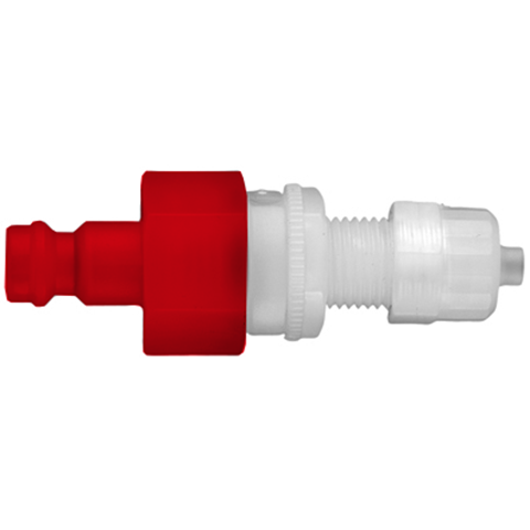 QDN Double Shut-Off Pan-Mnt Plastic Tube Conn. for 6x8mm PVDF FKM/FPM Key Coded Red 21SBKS08FVXR