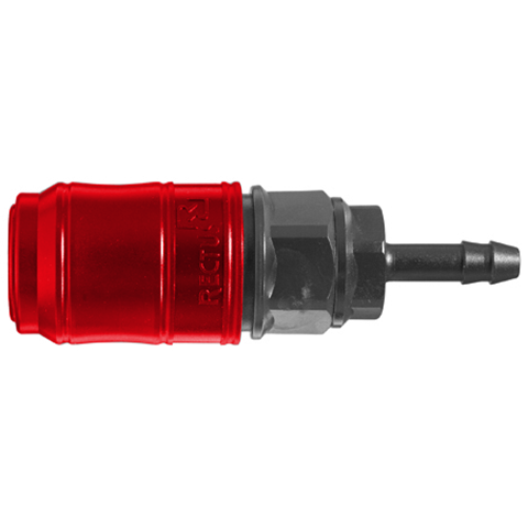QDC Double Shut-Off Hose Barb 13mm POM NBR Coded System Red 48KBTF13DPXR