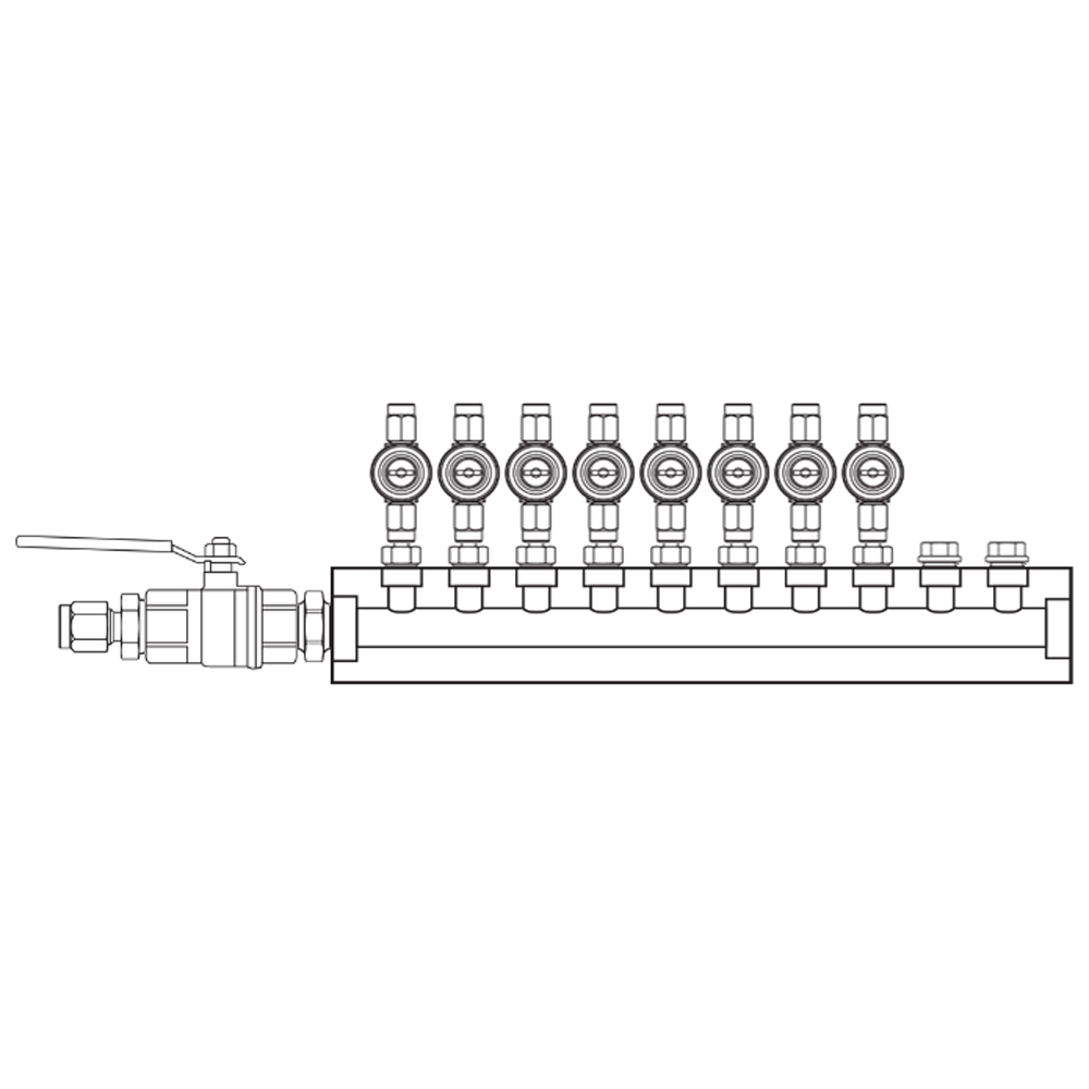 Manifold Brass Barstock BSP 08-fold   O:NV6mm S:BV10mm D:1/2